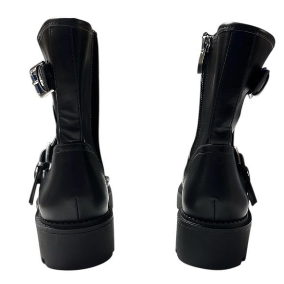 Nordstrom Rack Black Leather Moto Boots Buckle Detail Size 7.5 - Picture 6 of 9